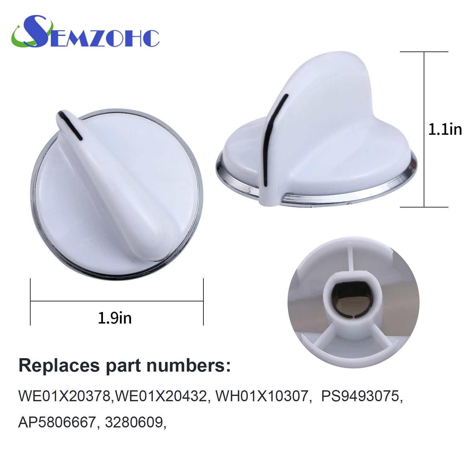 Semzohc 2 Pack WE01X20378 Dryer Control Knobs Replacement Compatible with General Electric Dryers/Washer - Replaces WH01X10460, WE01X20432, WH01X10307, AP5806667, 3280609, PS9493075